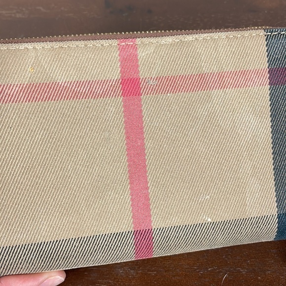 Burberry Elmore Zip Wallet Leather with Horseferry Check Canvas Brown Tan Plaid - Picture 4 of 13